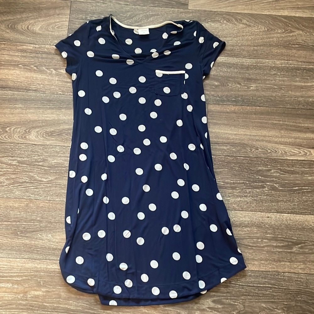 Soma Women’s Pajamas Navy Blue & White Polka Dot Short Nightgown in Size XS